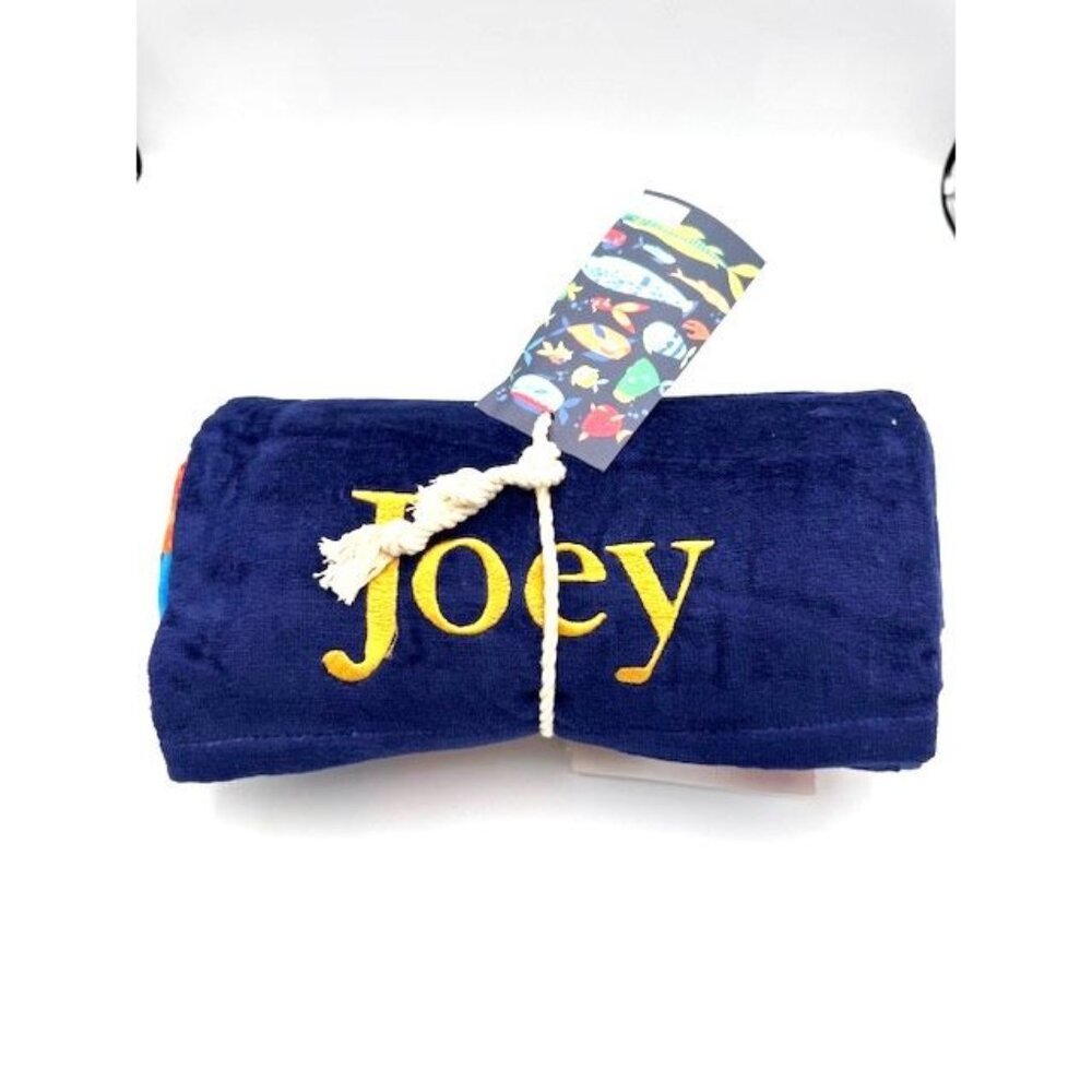 Personalized Kids Hooded Beach Towel "Joey" Design Navy UPF 50+ Cotton